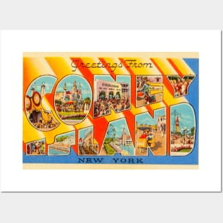 Greetings from Coney Island, New York - Vintage Large Letter Postcard Posters and Art